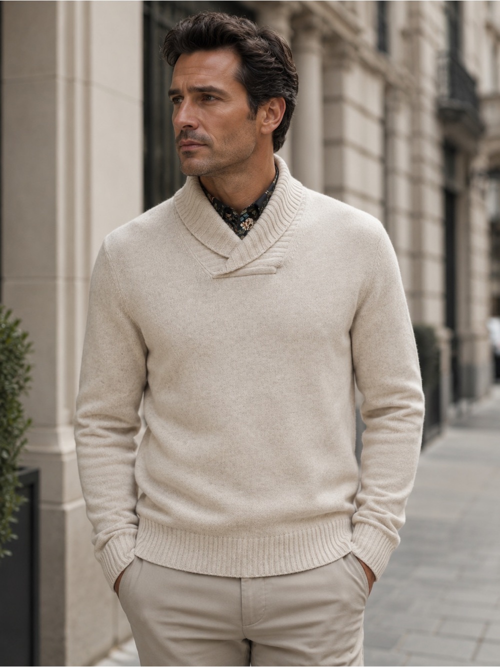 Everlane Mens The Felted Merino Shawl-Collar Wool Sweater Cream Mens L